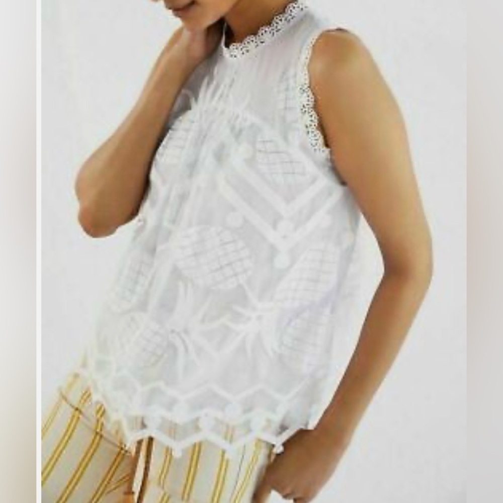 NWT Anthropologie Maeve Women’s White Pineapple Lace High Neck Blouse‎ Size 6